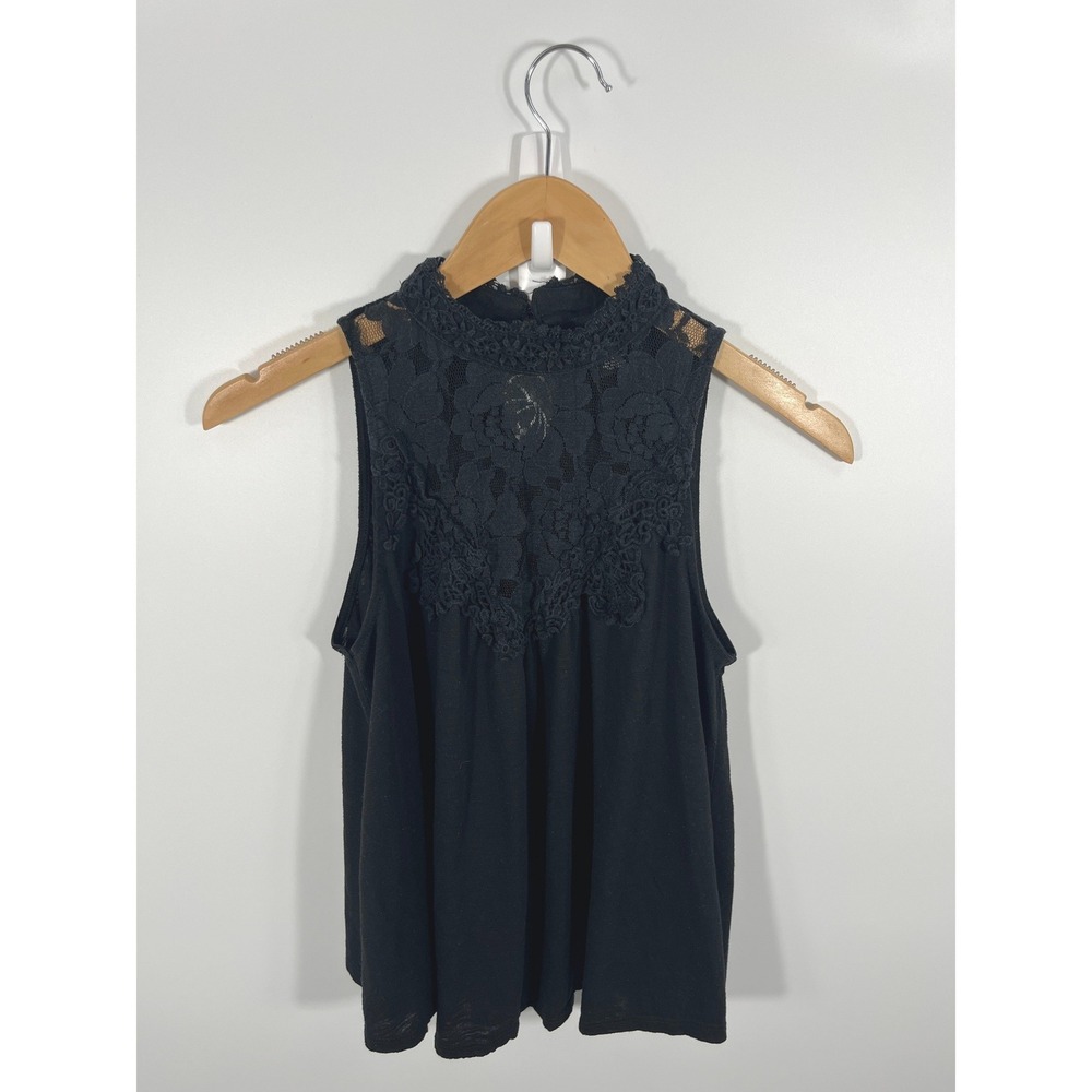 Womens Mock Neck Top M Black‎ Lace Sheer Boho Chic Western Festival Concert